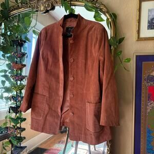 Vintage Terry Lewis Classic Luxuries Orange Leather Chore Coat Women’s Large